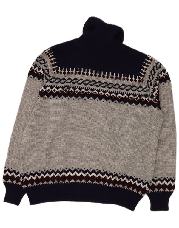 VINTAGE Pulover cu gât rulat pentru bărbați IT 52/54 Large Gri Fair Isle