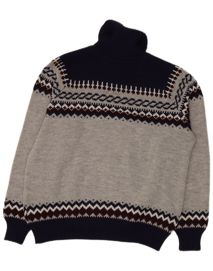 VINTAGE Pulover cu gât rulat pentru bărbați IT 52/54 Large Gri Fair Isle