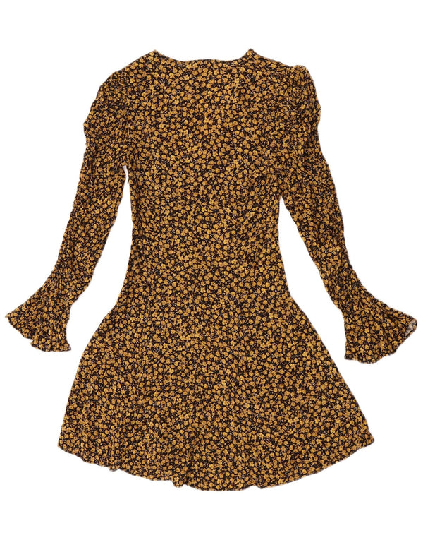 Rochie în formă de A cu mânecă lungă pentru femei Zara UK 4 XS Viscoză florală galbenă