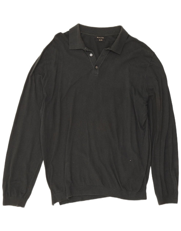 Massimo Dutti Pulover cu gât polo pentru bărbați, XL, bumbac negru