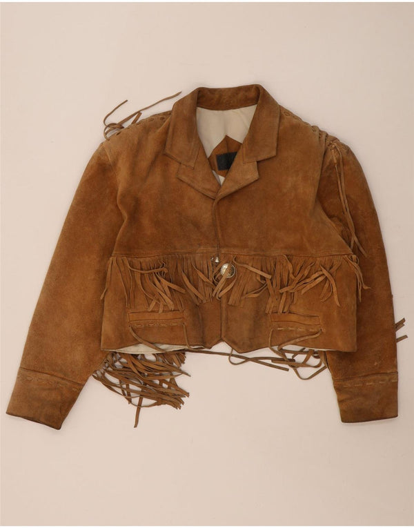 Vintage Womens Crop Suede Jacket UK 20 2XL Brown Western