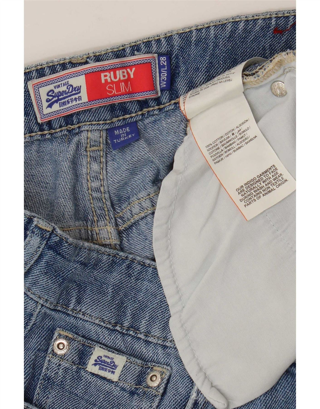 Blugi subțiri cu talie înaltă Ruby Superdry pentru femei L30 L24, bumbac albastru