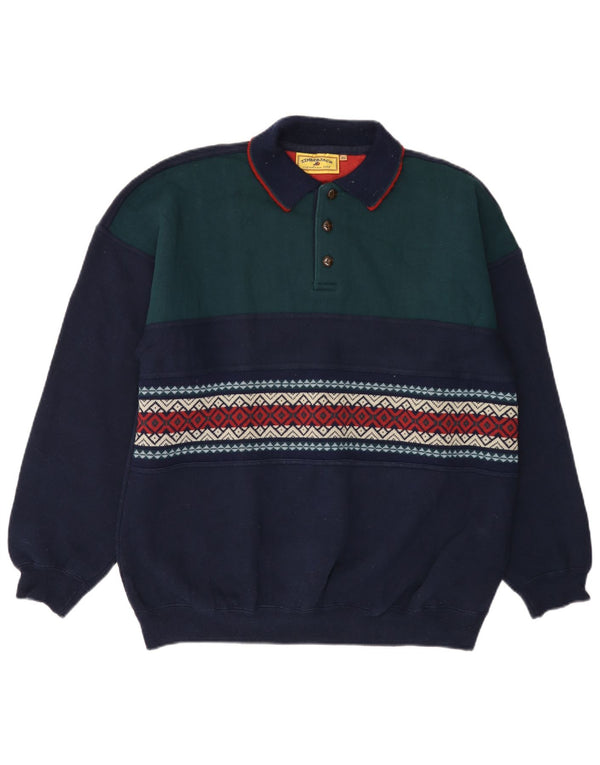 VINTAGE Pulover cu gât polo pentru bărbați, XL, bleumarin, acrilic colorat