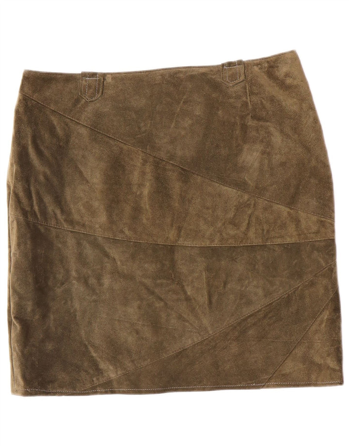 Fusta de dama vintage din piele intoarsa Medium W32 din piele kaki