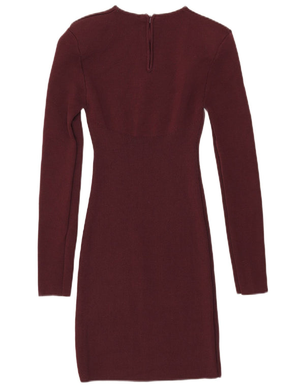 Rochie pulover cu mânecă lungă pentru femei Zara UK 10 mic viscoză burgundă