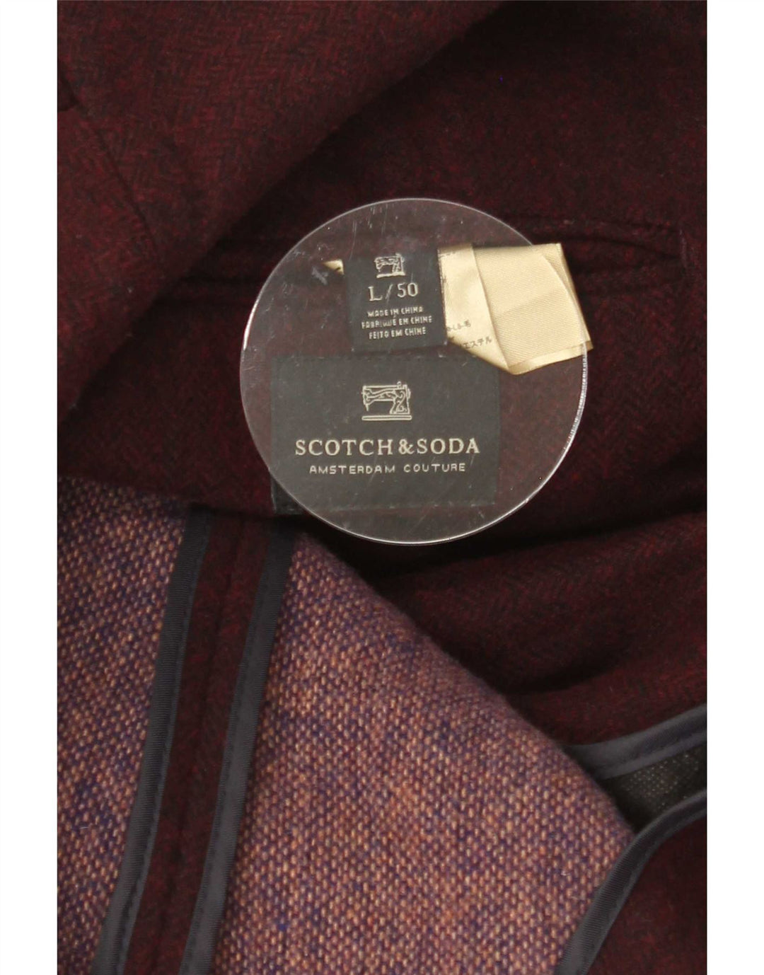 Jachetă pentru bărbați Scotch & Soda, cu 3 nasturi, IT 50 Lână burgundy mare