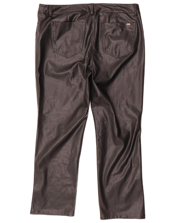 Pantaloni drepti din piele artificială pentru femei Zara EU 46 2XL W36 L27 Negri