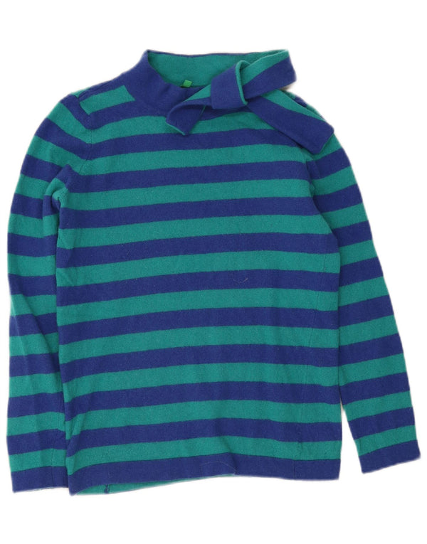 Pulover pentru femei cu gât țestoasă Benetton UK 10, cu dungi mici, albastre