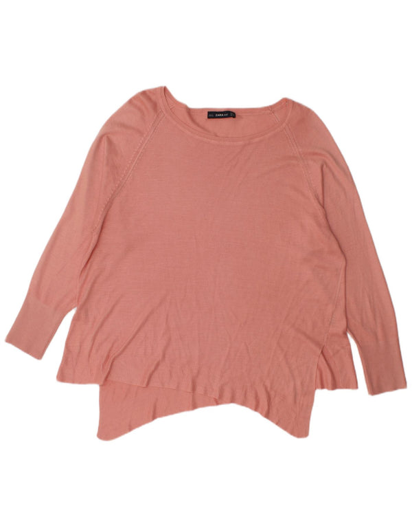 Pulover asimetric supradimensionat pentru femei Zara, cu gât de barcă, UK 10 Mic, roz