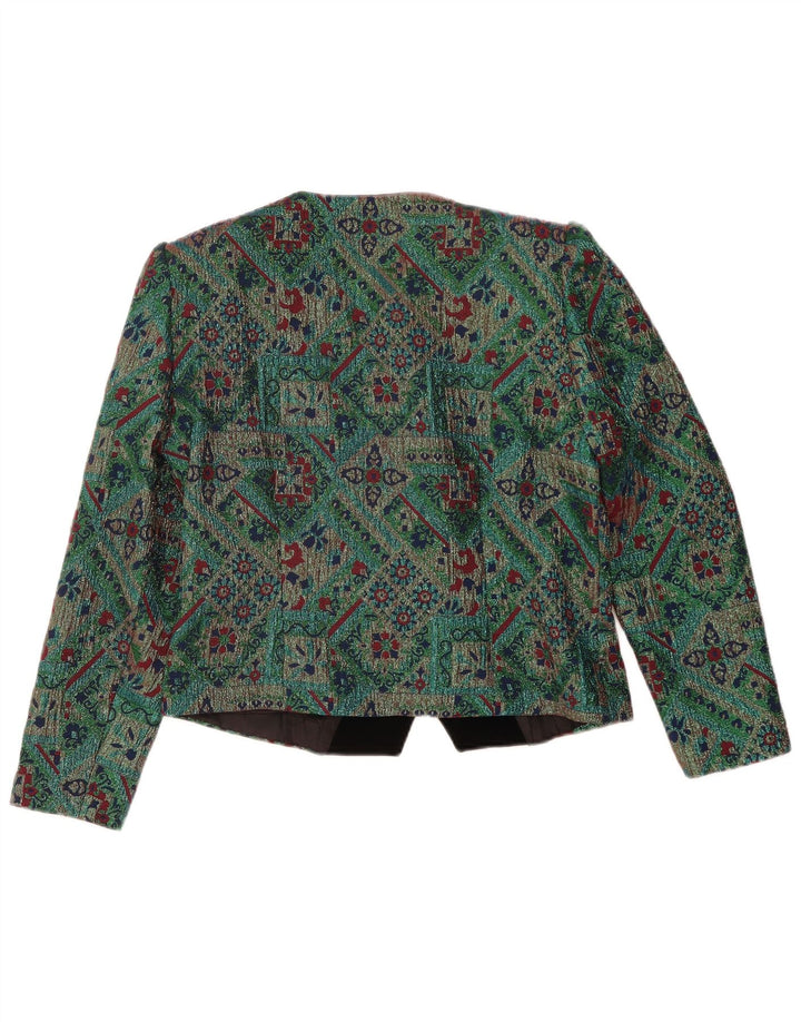 Jachetă Vintage pentru femei Crop Blazer IT 46 Large Green Geometric Acetat
