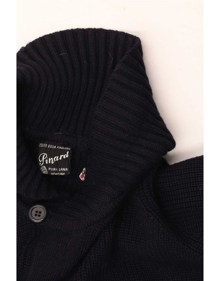 Pulover Cardigan Vintage pentru bărbați, lână virgină, albastru marin mediu