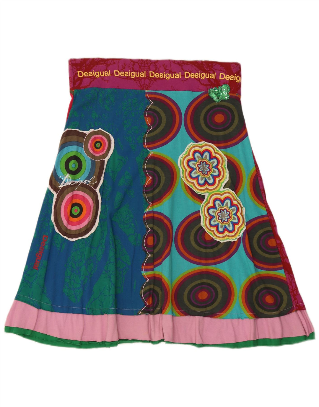Fusta A-Line Desigual Womens Medium W30 Multicolor Geometric Bumbac