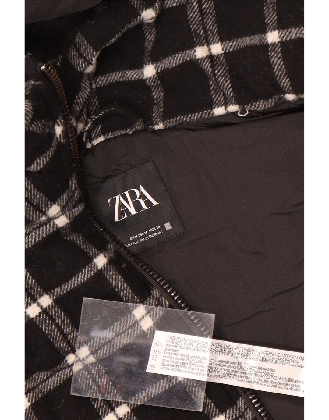 Gilet căptușit cu glugă supradimensionată pentru femei Zara UK 14 Medium Black Check