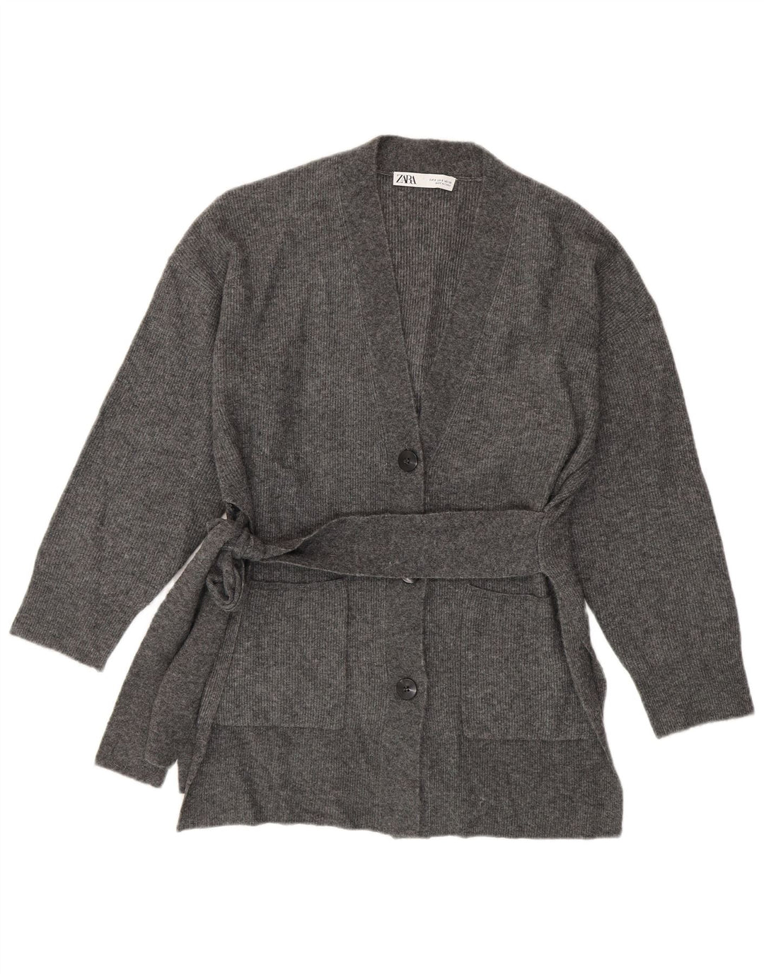 Pulover cardigan cu paragate ZARA pentru femei UK 10, mic, gri acrilic