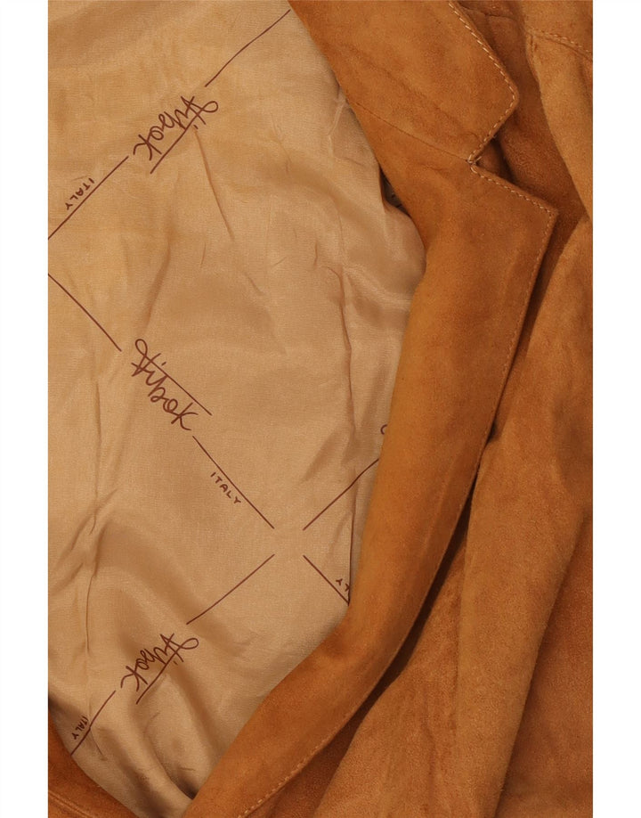 Blazer Vintage pentru femei cu 3 nasturi din piele intoarsa, UK 14, maro mediu