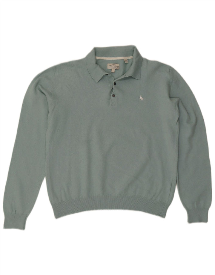 JACK WILLS Pulover cu gât polo pentru bărbați, bumbac mare, albastru