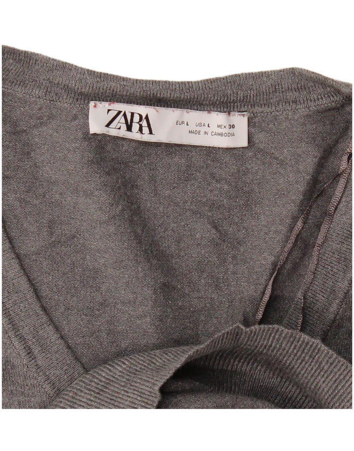 Pulover pentru femei cu decolteu în V Zara UK 16 mare gri