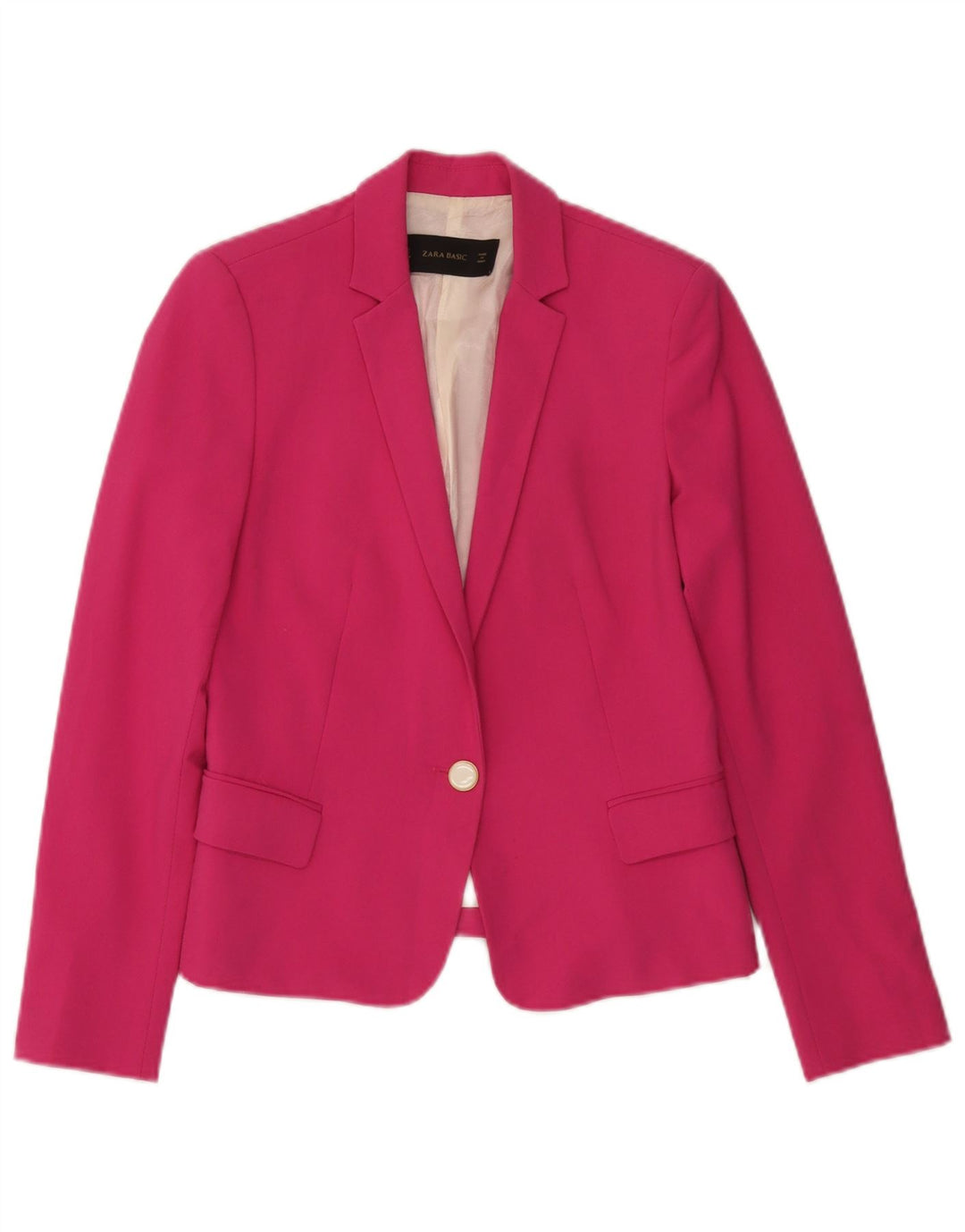 Blazer pentru femei Zara cu 1 nasture, UK 10, poliester roz mic