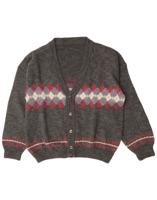 Pulover Cardigan Vintage pentru bărbați XL Gri Argyle/Diamond