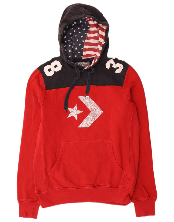 Pulover pentru bărbați Converse Graphic Hoodie, mic, roșu, din bumbac color bloc