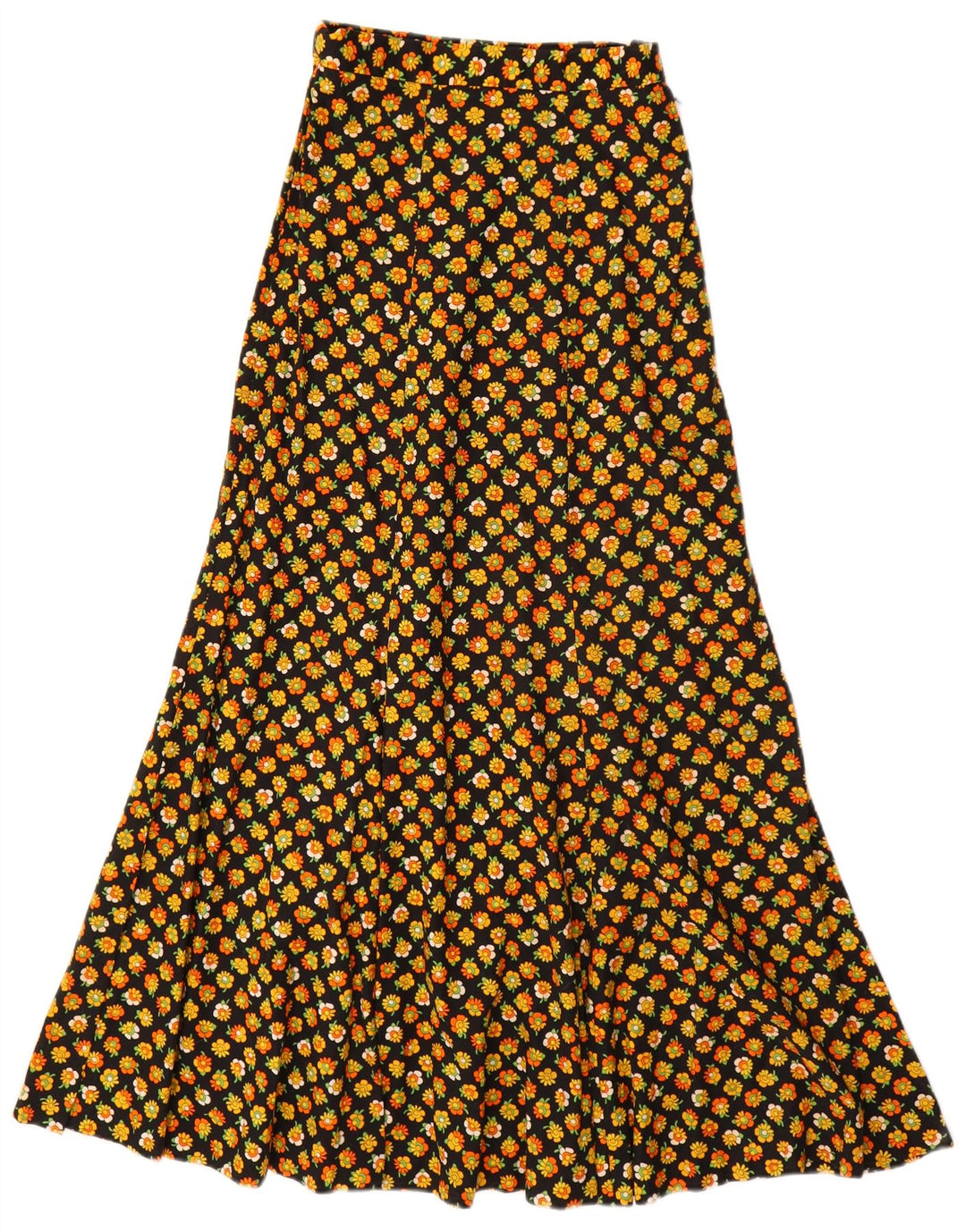 VINTAGE Fusta Maxi A-Line pentru Femei EU 34 2XS W24 Bumbac Floral Negru