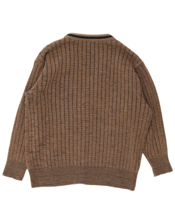 Pulover Cardigan Vintage pentru bărbați Marea Britanie 34 /36 Mic Maro Geometric Poliacrilic