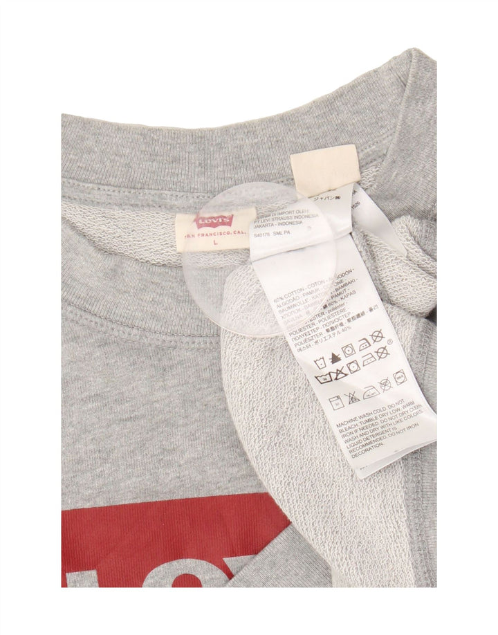 LEVI'S Womens Graphic Sweatshirt Jumper UK 16 Large Grey Cotton Vintage Levi's and Second-Hand Levi's from Messina Hembry 