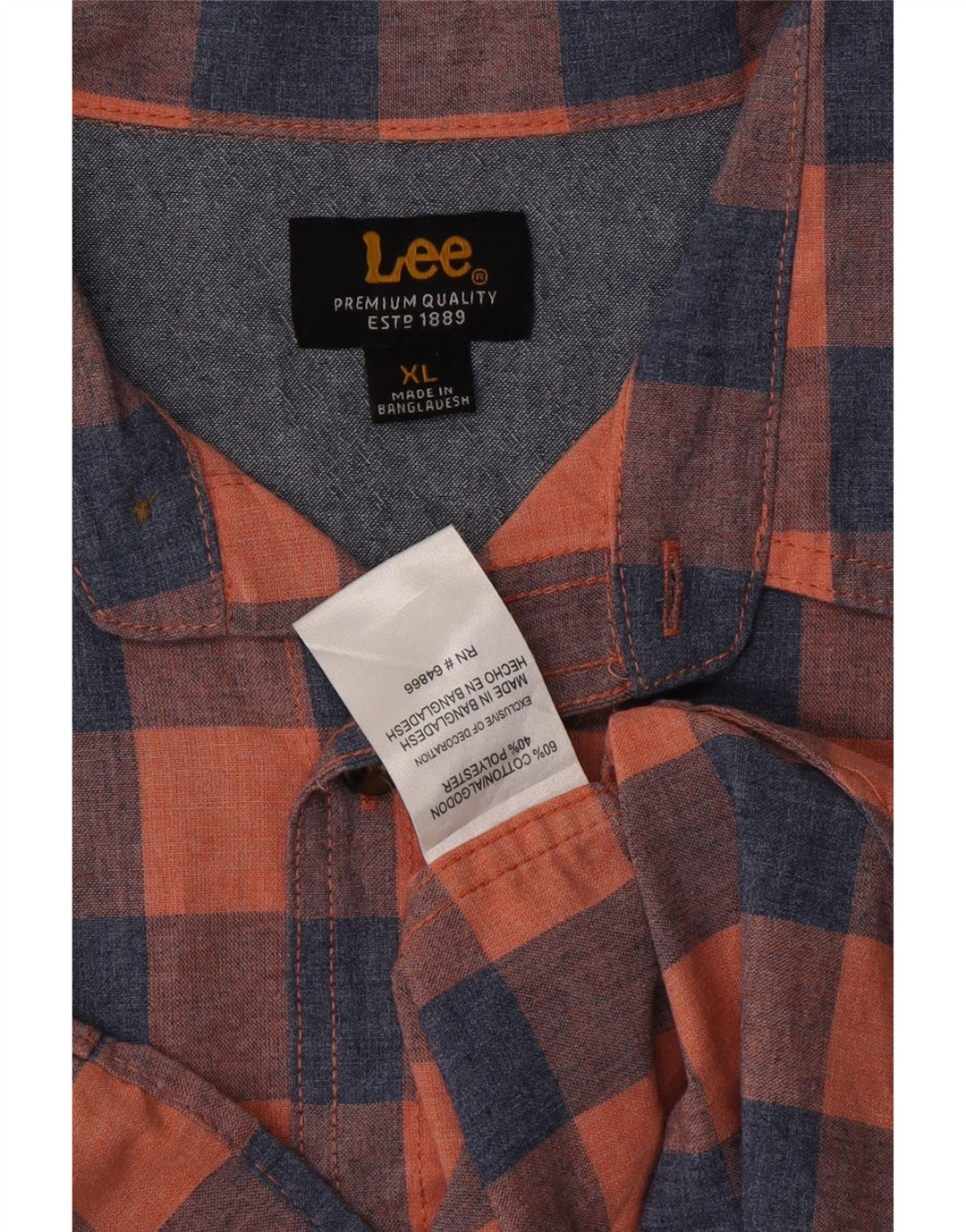LEE Mens Short Sleeve Shirt XL Orange Check Vintage Lee and Second-Hand Lee from Messina Hembry 