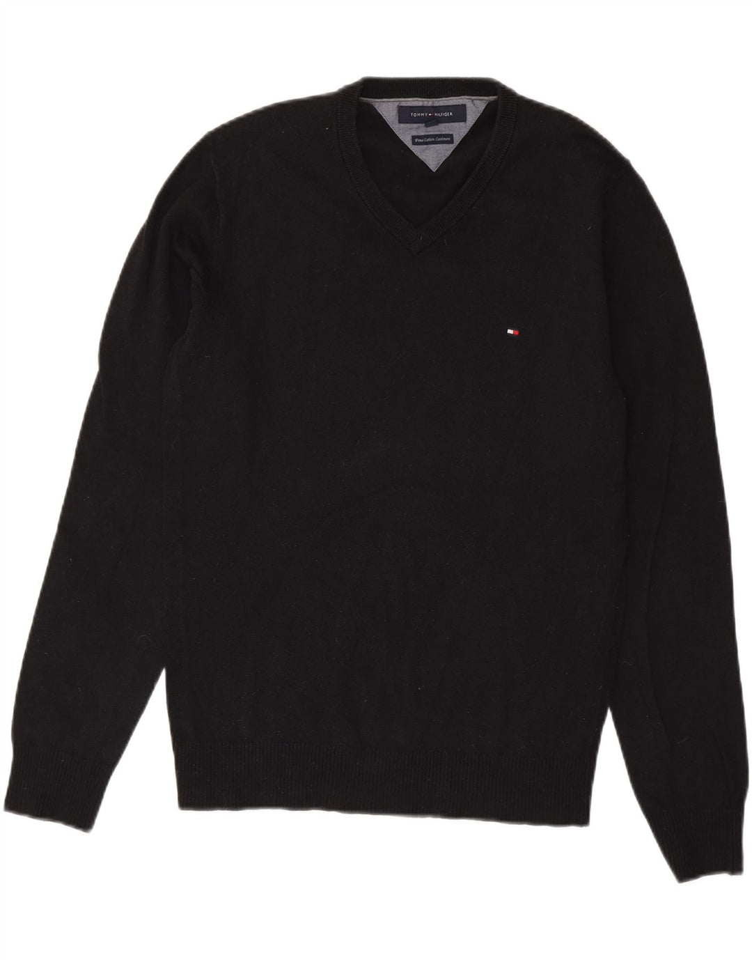 TOMMY HILFIGER Pulover cu decolteu în V pentru bărbați, bumbac mic, negru