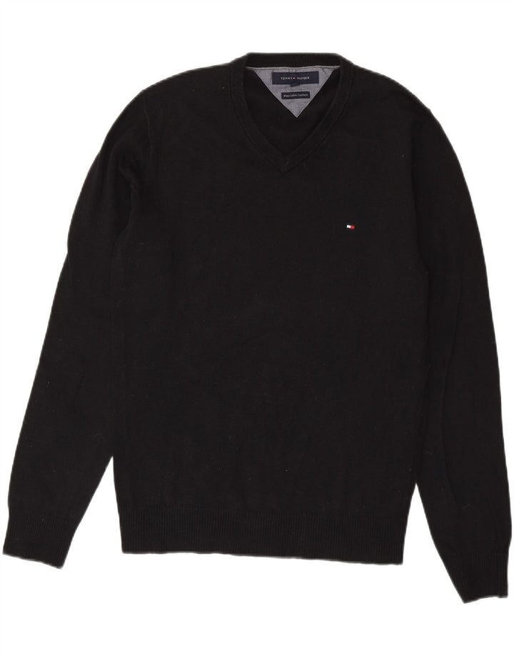 TOMMY HILFIGER Pulover cu decolteu în V pentru bărbați, bumbac mic, negru