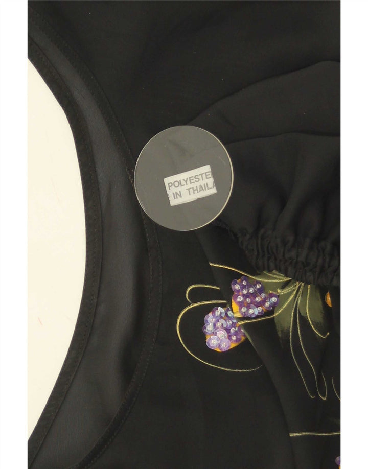 Bluză crop vintage pentru femei UK 16, mare, negru, cu flori din poliester