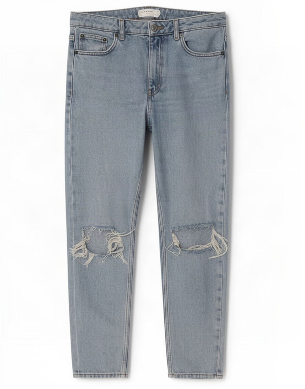 Blugi Topshop pentru femei Mom Distressed cu talie înaltă W28 L30 Bumbac albastru