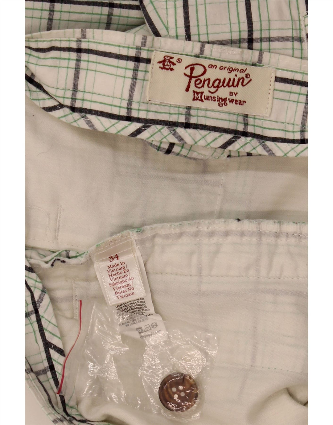 Pantaloni scurți chino pentru bărbați PENGUIN W34, bumbac cu carouri albe mari