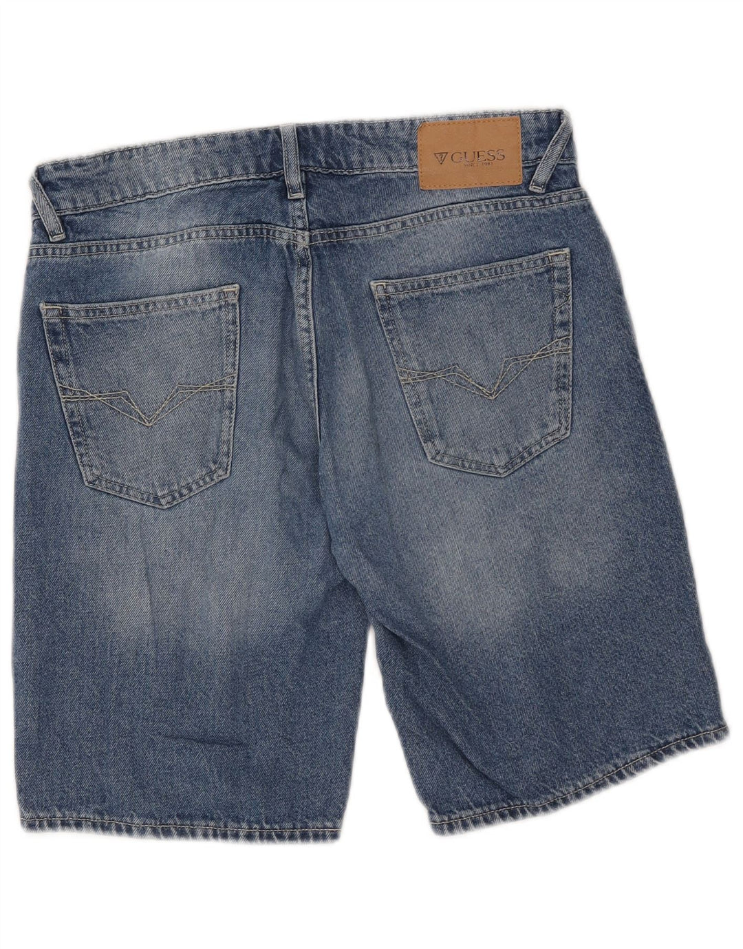 Pantaloni scurți Guess de denim pentru femei W30, bumbac albastru mediu
