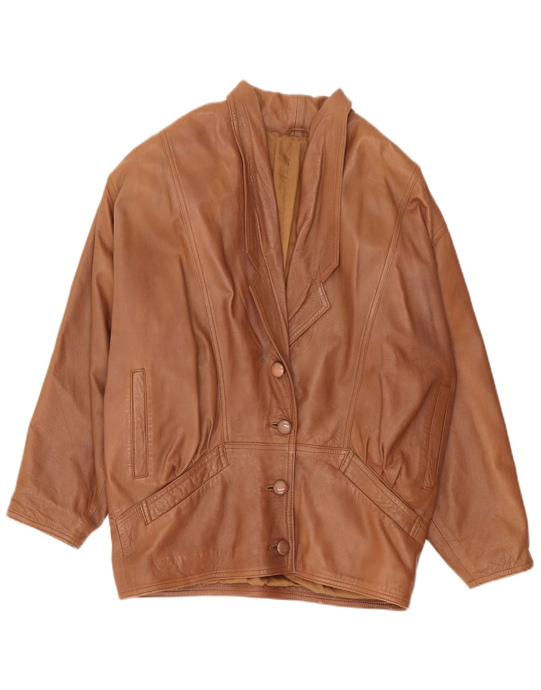 Jachetă de piele vintage pentru femei supradimensionată UK 18 XL din piele maro
