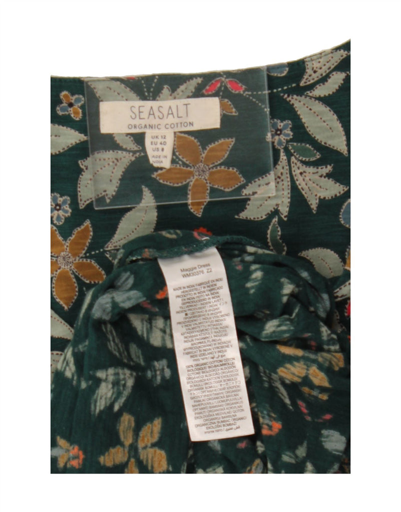 SEASALT Womens 3/4 Sleeve Maxi Dress UK 12 Medium Green Floral Cotton Vintage Seasalt and Second-Hand Seasalt from Messina Hembry 