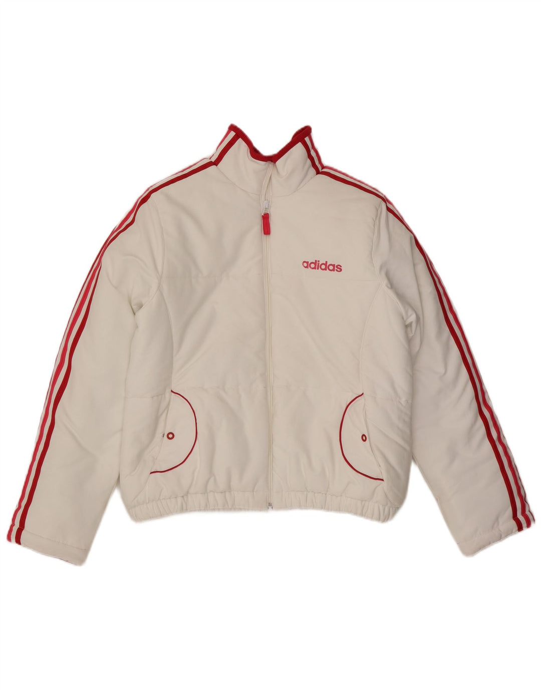 Jachetă căptușită cu grafică Adidas pentru femei UK 16, mare, alb, poliester