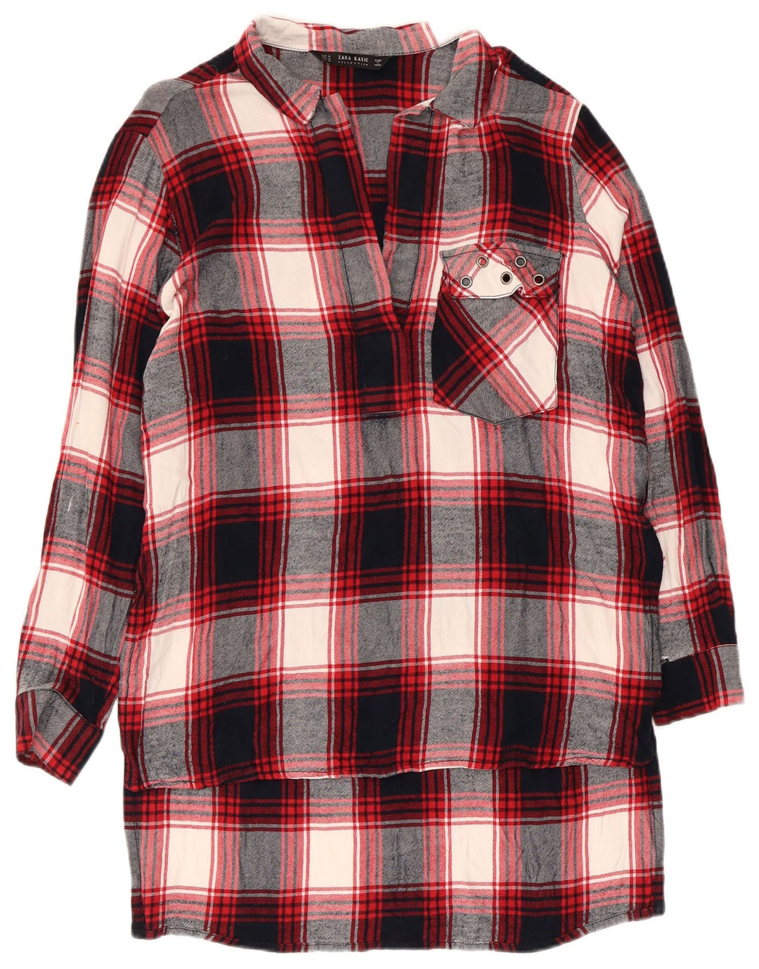 Cămașă de flanel pulover pentru femei Zara UK 14 Medium Red Check Viscose