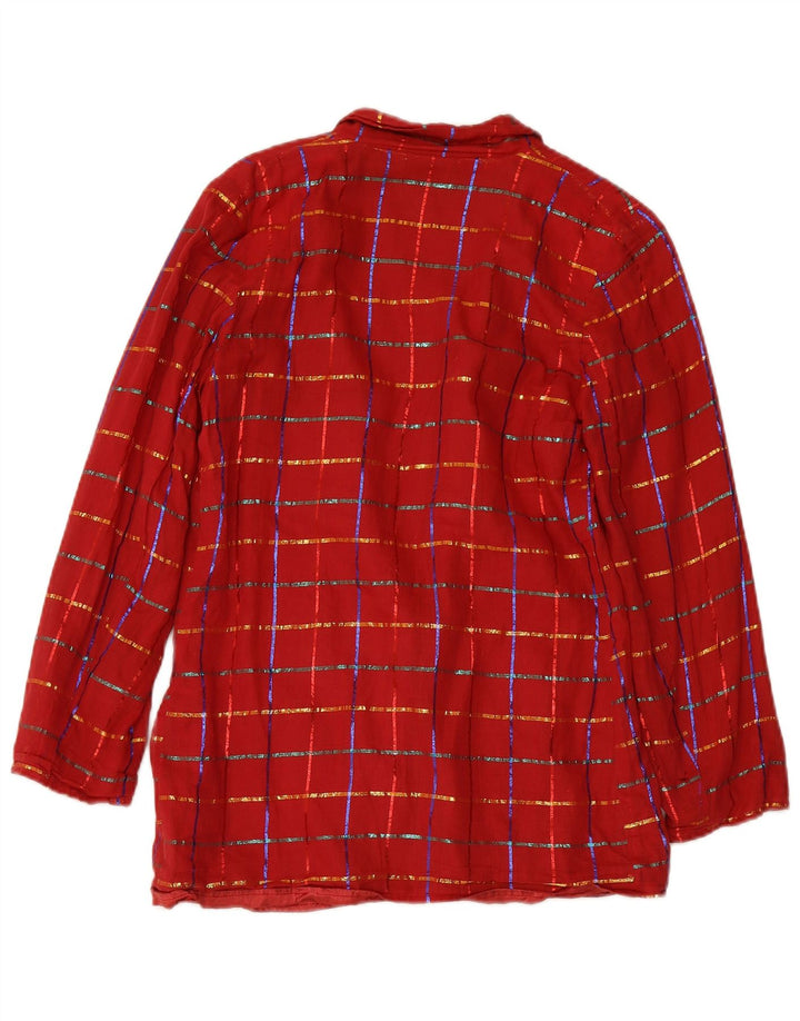 Jachetă blazer pentru femei MONSOON cu 1 nasture UK 12, bumbac cu carouri burgundy mediu