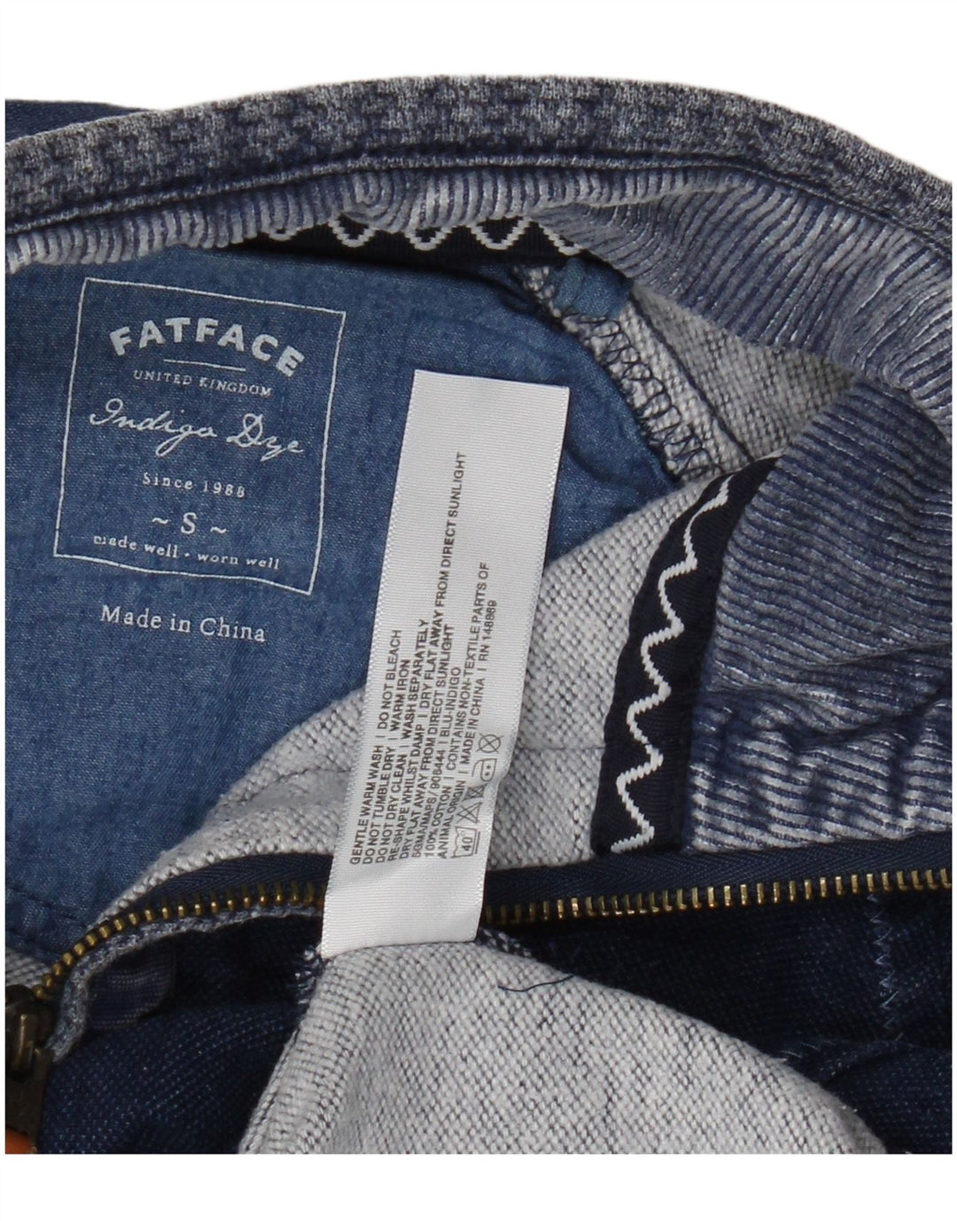 Fat Face pentru bărbați Indigo Zip Gâtul Pulover Bumbac Mic Albastru