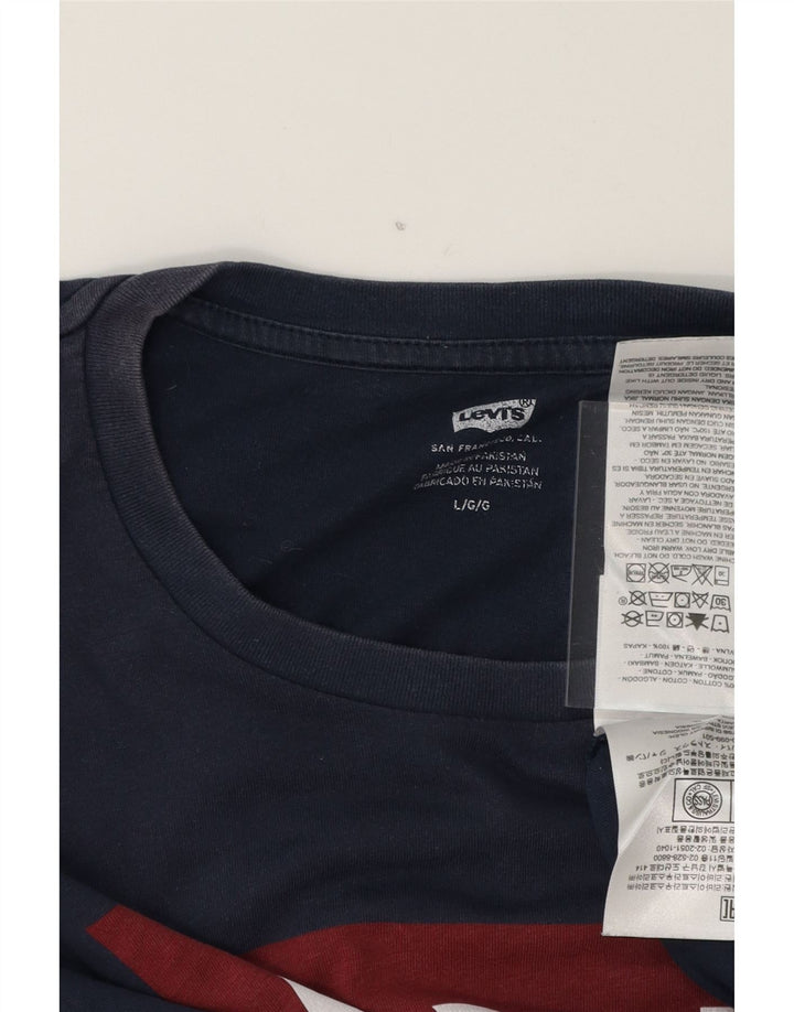 LEVI'S Mens Graphic T-Shirt Top Large Navy Blue Cotton Vintage Levi's and Second-Hand Levi's from Messina Hembry 