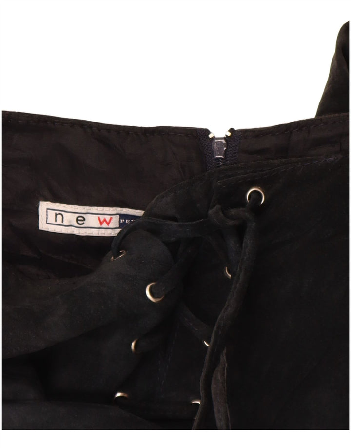 Fusta Maxi din piele intoarsa pentru femei VINTAGE UK 10 Small W26 Piele neagra