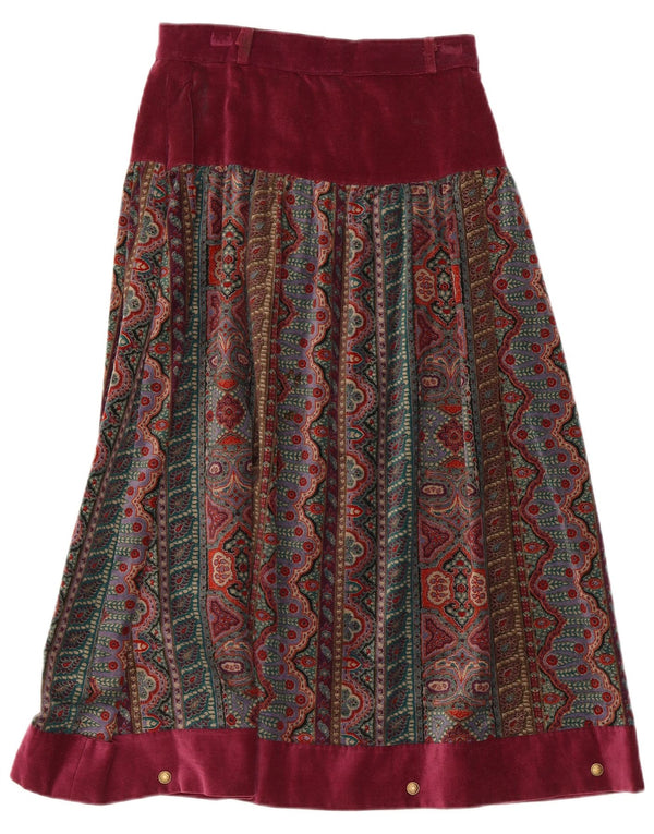 Fusta evazată din catifea vintage pentru femei IT 42 Medium W26 Burgundy Fair Isle