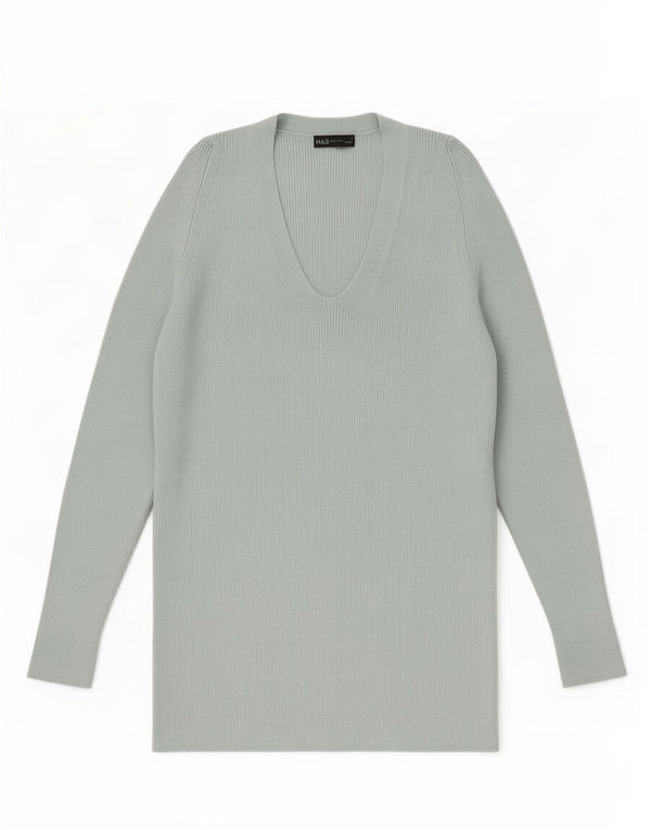 Marks & Spencer Womens V-Neck Jumper Sweater UK 16 Large Blue Viscose