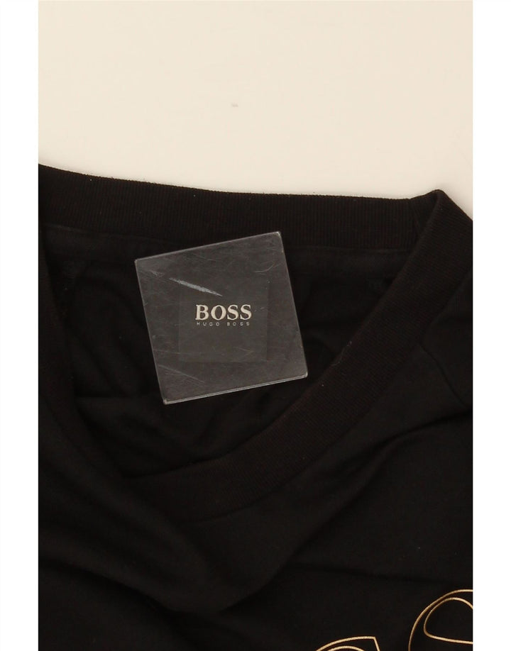 Hanorac grafic pentru bărbați HUGO BOSS Pulover mediu bumbac negru