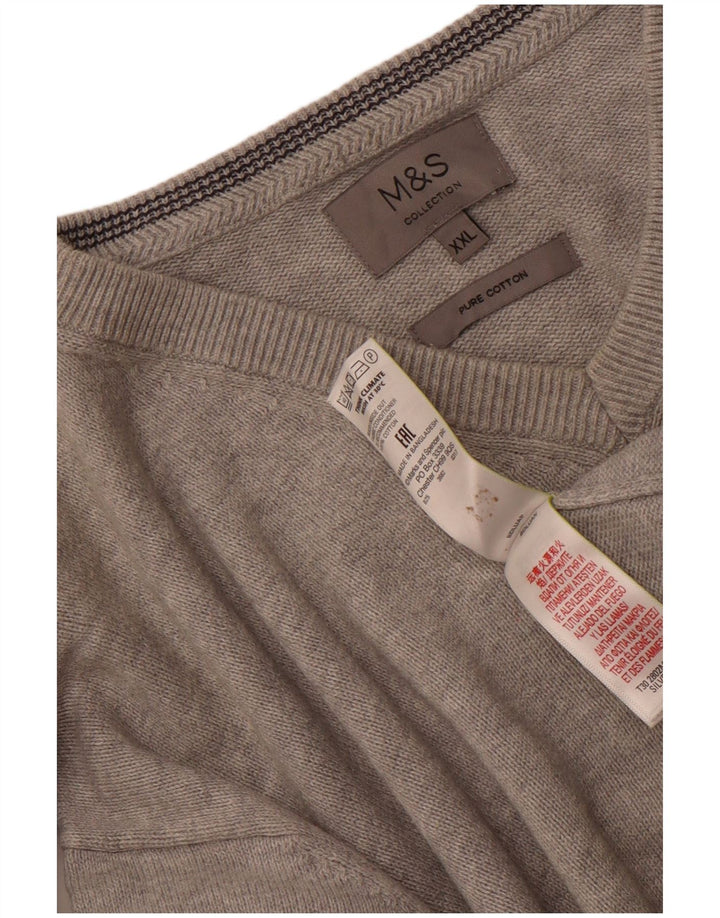 Pulover cu decolteu în V pentru bărbați Marks & Spencer, bumbac gri 2XL
