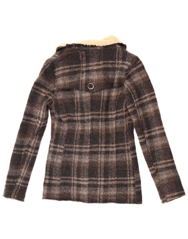 Vintage Womens Pea Coat IT 42 Medium Grey Check Wool