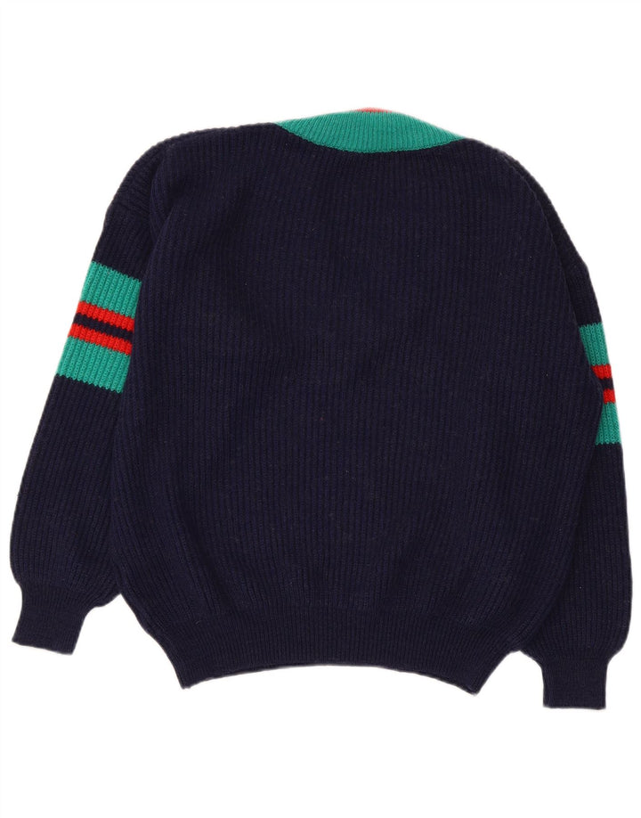 Pulover cu decolteu în V VINTAGE pentru femei IT 48/50 XL bleumarin cu dungi