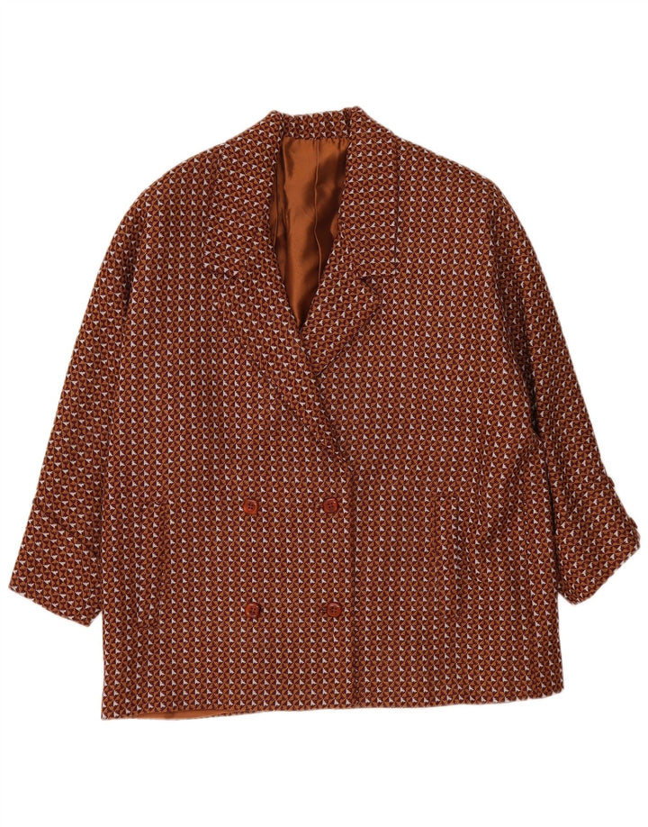 Jachetă vintage supradimensionată pentru femei UK 20 2XL maro geometrică