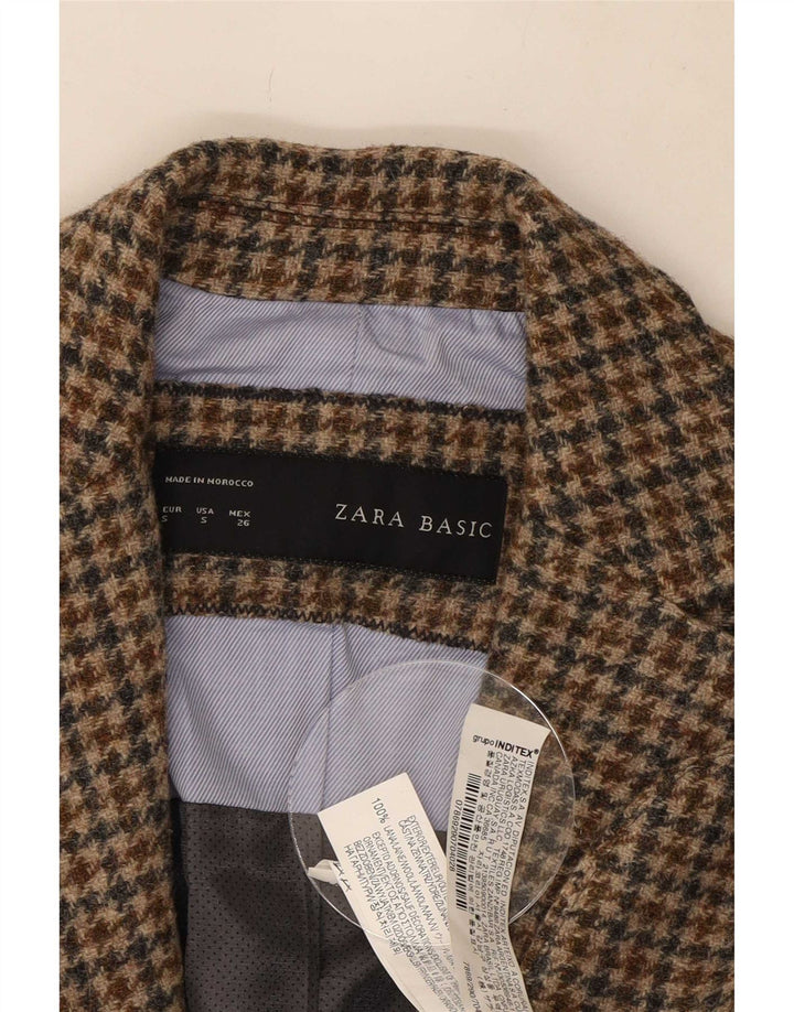 Blazer pentru femei Zara cu 1 nasture, UK 10, lână maro mică, cu picior de gală